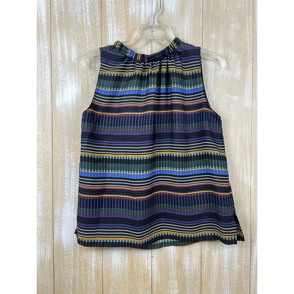 Loft Small Petite Sleeveless  Lightweight Halter Striped Top Blouse w/ Tie Neck